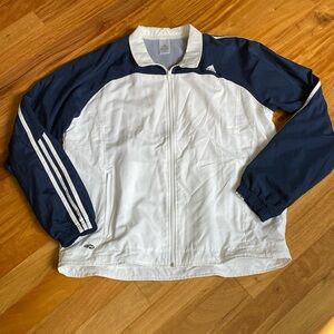 Men’s size XL adidas navy and white warmup/ windbreaker jacket